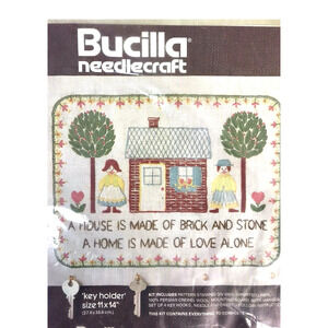 Bucilla Needlecraft Stamped Crewel Embroidery Kit Key Holder "A House Is Made"
